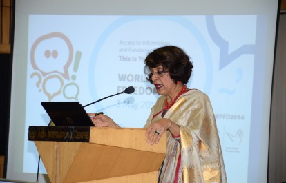 Prof. Veena Sikri, Vice Chairperson, South Asia Foundation and Convener, South Asia Women_s Netowrk, delivers the guest address